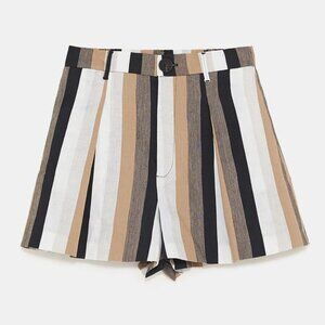 Zara TRF Pleated Striped Shorts